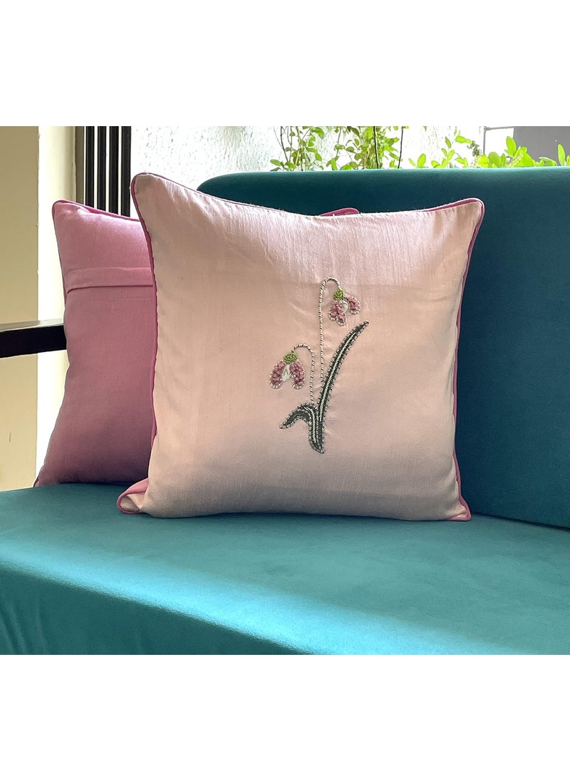 Zora TWINES Zora TWINES Art Silk Floral Embroidered Cushion Cover 16x16 Pink  - Image 2