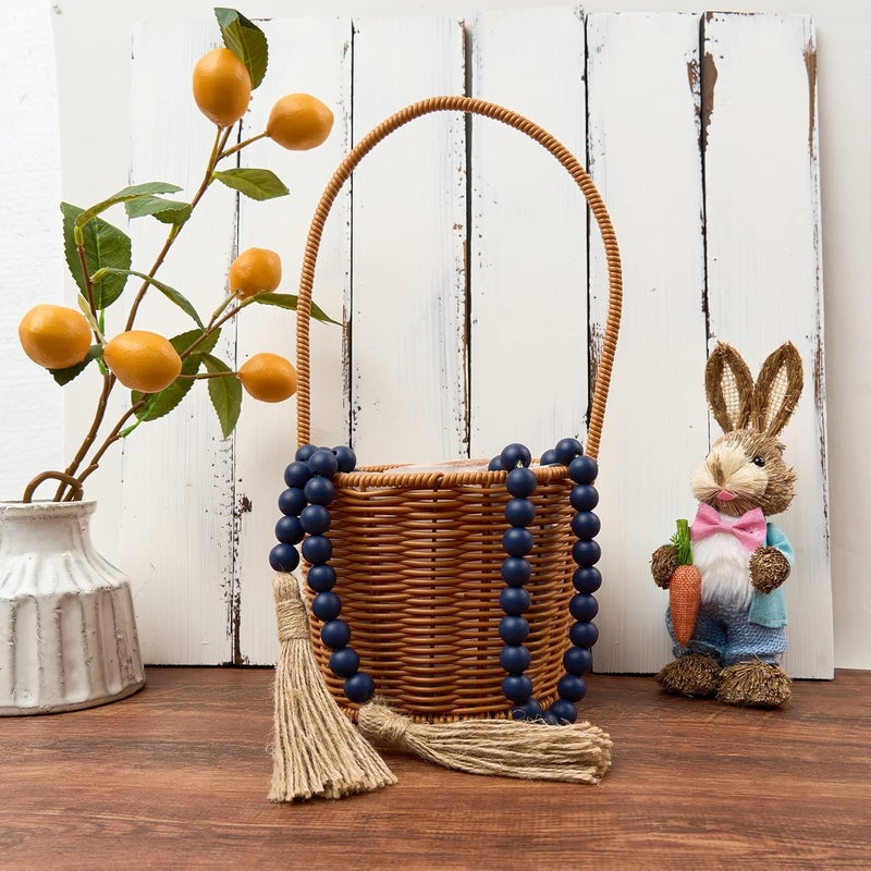 OMISHE 59in Wood Bead Garland with Tassels, Decorative Beads, Farmhouse Wooden Beads Garland for Wall Hanging Home Festival Decor, Navy Blue - Image 4