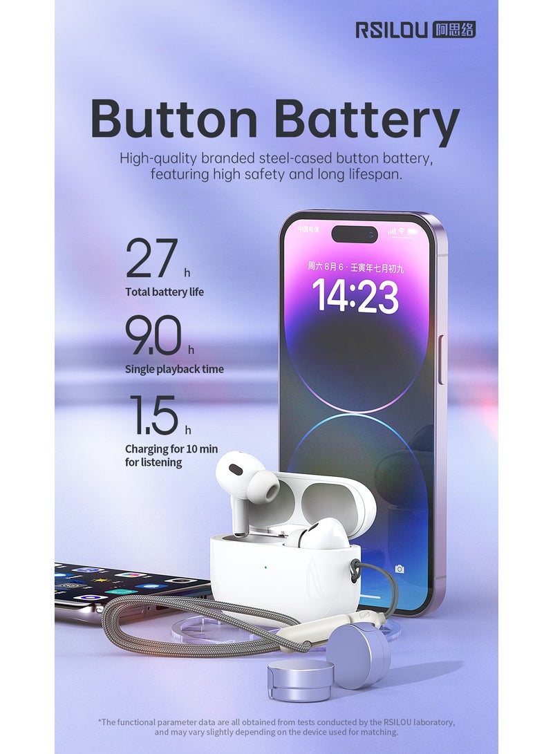 rsilou RSILOU - R3004- True Wireless Stereo Earphones, 10mm Driver, 9 Hours Playback, Bluetooth 5.3, White - Image 3