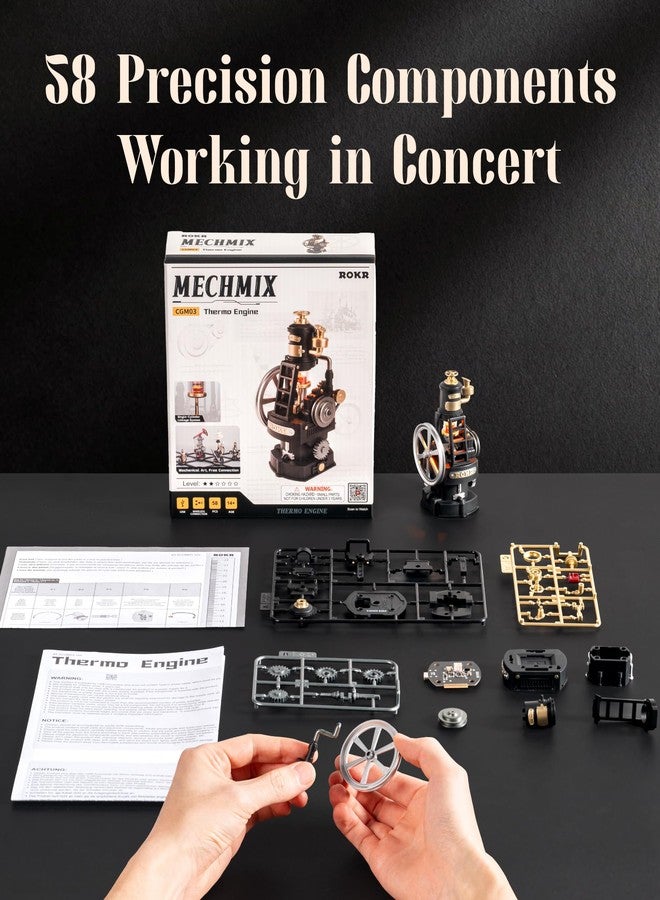 ROKR Thermo Engine Mechanical 3D Puzzle, Lighted DIY Building Set for Adults, Building Kits, Desk Decor & Birthday Gifts, Connectable to Mechmix Series - Image 5