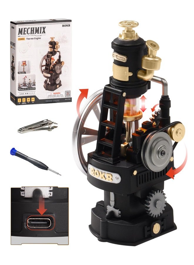 ROKR Thermo Engine Mechanical 3D Puzzle, Lighted DIY Building Set for Adults, Building Kits, Desk Decor & Birthday Gifts, Connectable to Mechmix Series - Image 1