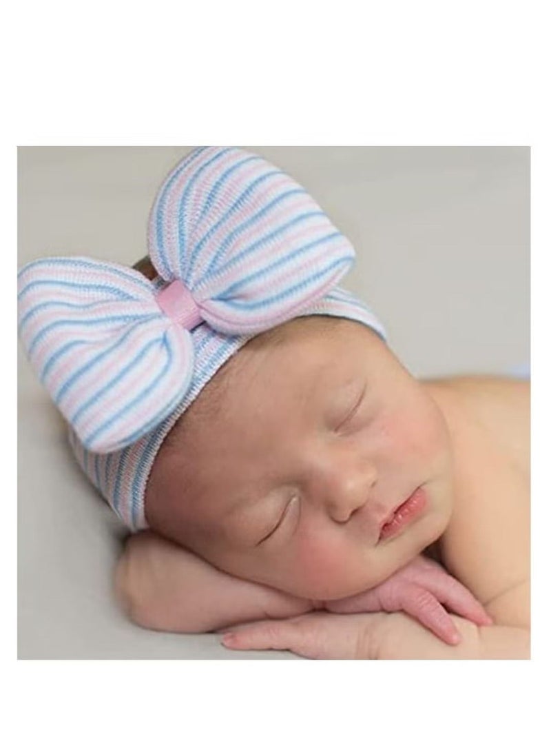 GMORO Newborn Hats,Newborn Baby Hospital Hats,Nursery Beanies with Bow Knot,Purple,Blue,White,Pink 4 Pack, First Hats Knitted Hats for Baby Girls Boys - Image 5