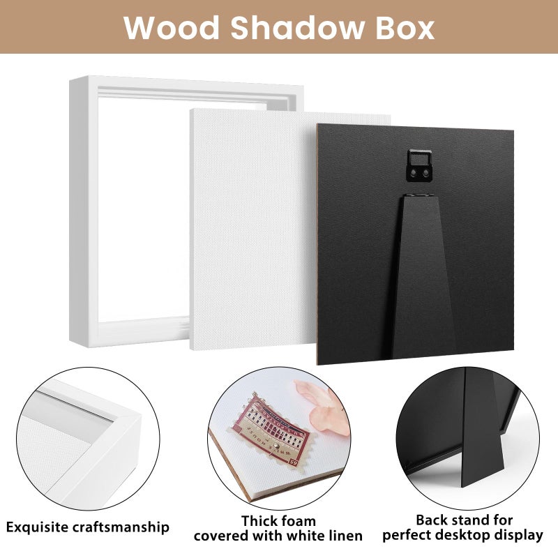 Califortree 8x8 Shadow Box Frame with Soft Linen Back - Metal Push Pins Included, Memory Box Display Case for Memorabilia Flower Awards Medals Wedding Photos, White - Image 3