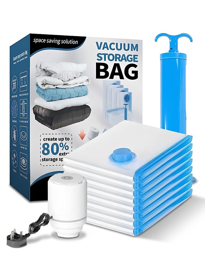 BASILKIT Vacuum storage bags 10-Piece(8 Large/2 Pumps)  Re-usable Travel Compression Storage Bags For Clothes, Comforters & Blankets - Space Saver Bags with Hand Pumpg  and  Electric Pump - Image 1