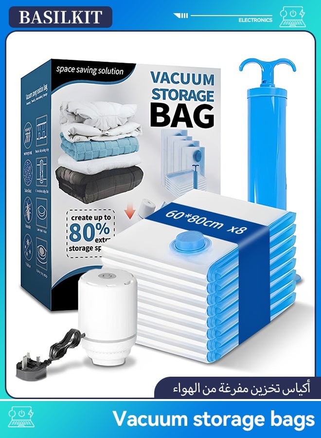Vacuum storage bags 10-Piece(8 Large/2 Pumps) Re-usable Travel Compression Storage Bags For Clothes, Comforters & Blankets - Space Saver Bags with Hand Pumpg and Electric Pump