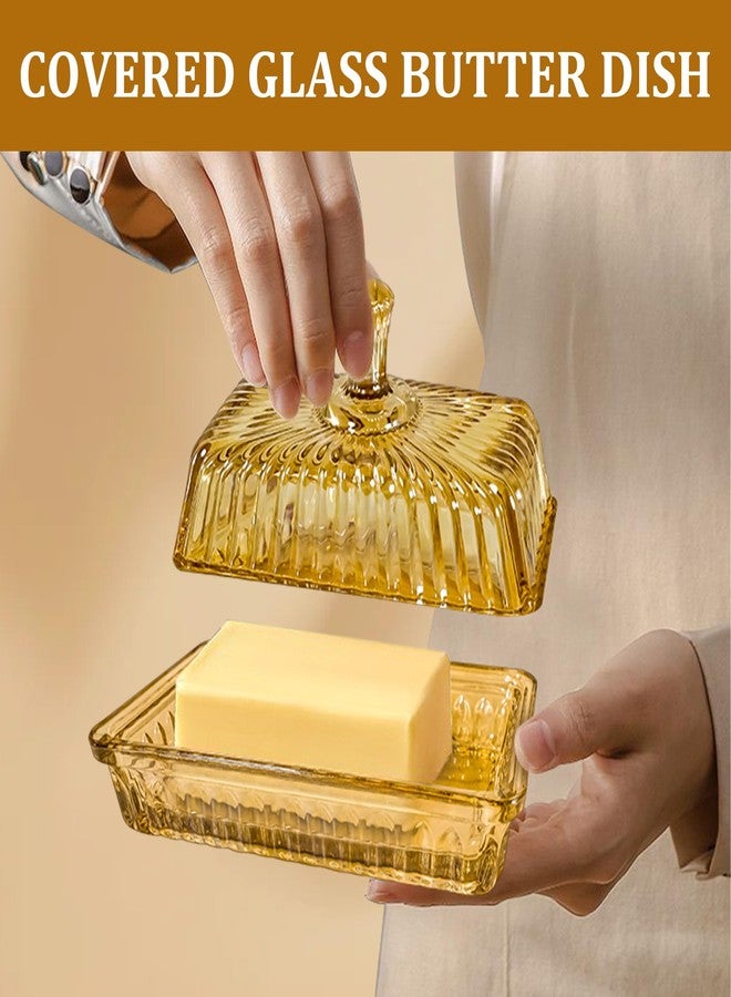 Philbinden طبق زبدة زجاجي بلون الشمبانيا من فيلبايندن مع غطاء، مناسب للاستخدام على سطح الطاولة أو الثلاجة، وعاء تخزين زبدة من الزجاج الكريستالي لتزيين طاولة الطعام في المطبخ - Image 4