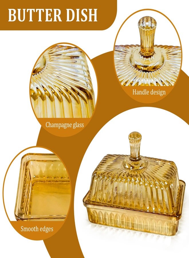 Philbinden طبق زبدة زجاجي بلون الشمبانيا من فيلبايندن مع غطاء، مناسب للاستخدام على سطح الطاولة أو الثلاجة، وعاء تخزين زبدة من الزجاج الكريستالي لتزيين طاولة الطعام في المطبخ - Image 3
