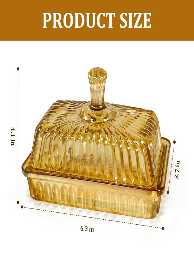 Philbinden طبق زبدة زجاجي بلون الشمبانيا من فيلبايندن مع غطاء، مناسب للاستخدام على سطح الطاولة أو الثلاجة، وعاء تخزين زبدة من الزجاج الكريستالي لتزيين طاولة الطعام في المطبخ - Image 2