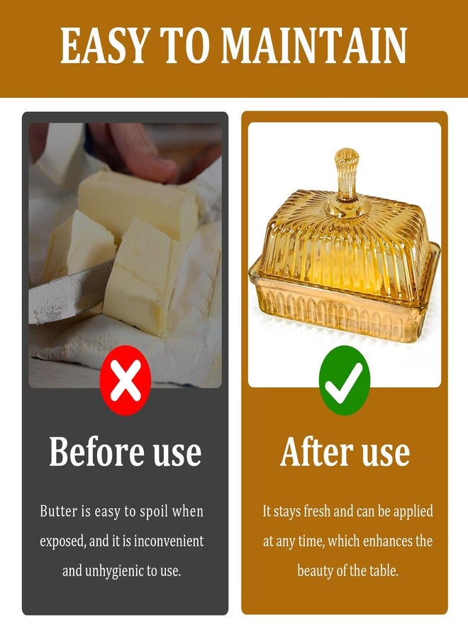 Philbinden طبق زبدة زجاجي بلون الشمبانيا من فيلبايندن مع غطاء، مناسب للاستخدام على سطح الطاولة أو الثلاجة، وعاء تخزين زبدة من الزجاج الكريستالي لتزيين طاولة الطعام في المطبخ - Image 5