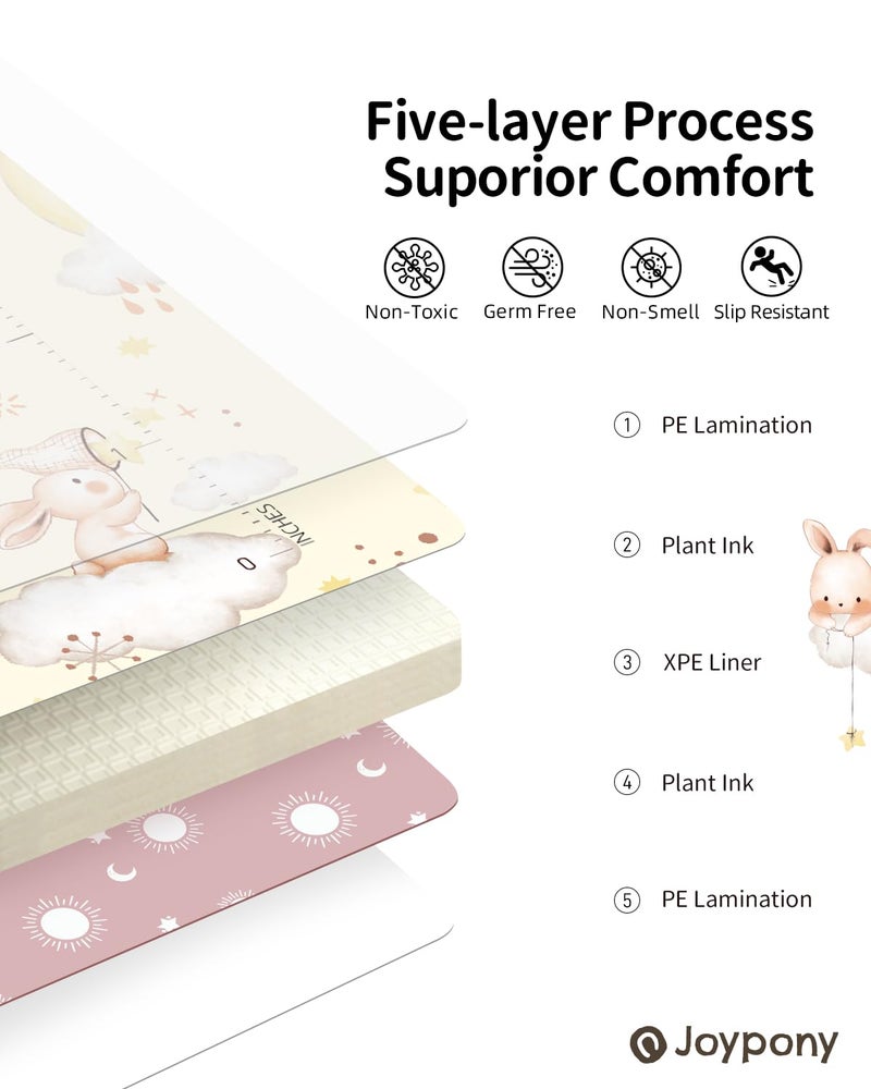 Joypony Baby Play Mat 71x59 Inches, Foldable Play Mats for Babies and Toddlers, Waterproof & Anti-Slip Portable Baby Floor Mat for Tummy Time, Baby Mat for Floor with Travel Bag for Indoor Outdoor - Image 2