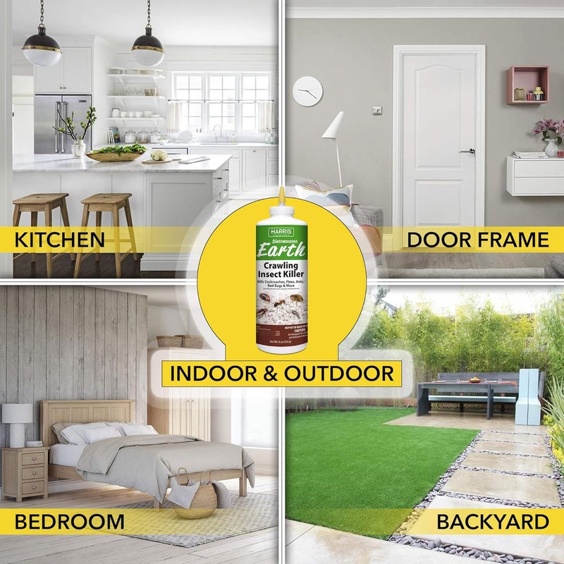 Harris 8 oz Diatomaceous Earth Crawling Insect Killer — 100% Natural Dust for Ants, Roaches, Bed Bugs, Fleas — Indoor & Outdoor Use - Image 3