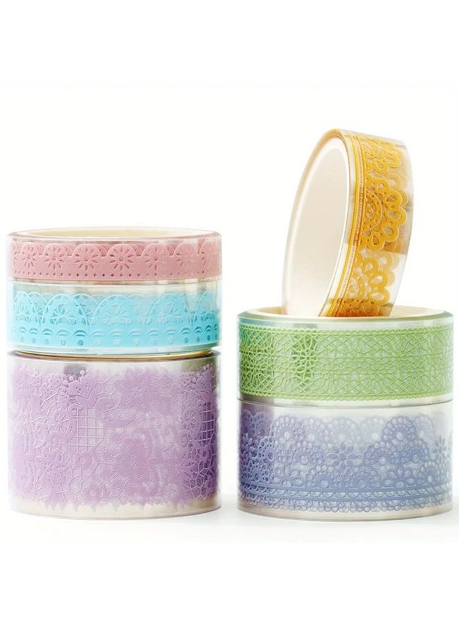 Lustrous Glass Floral Lace PET Decorative Tape Set 6 Rolls For DIY Craft Scrapbook - Image 1