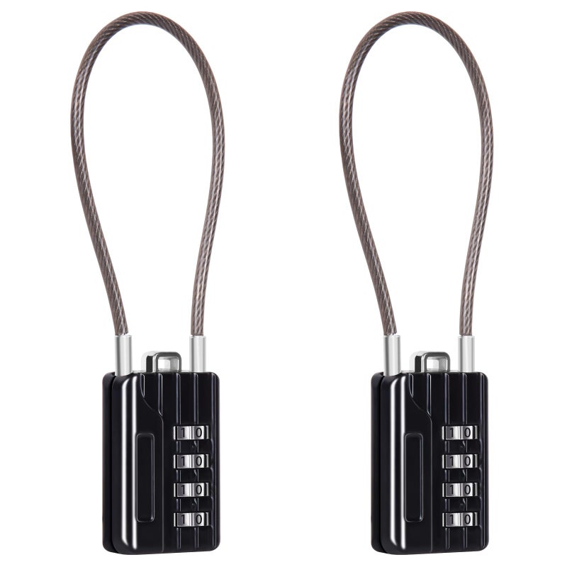 SEPOX Compact Design Twins Resettable 4Digit Combination Padlock Extra Long Cable Personalized Password Durable Vinyl Steel Cable Multipurpose Lock for Suitcase Gym Lockers Toolbox Black