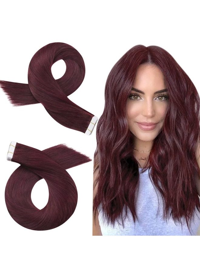 Moresoo Burgundy Tape in Hair Extensions Seamless Tape in Human Hair Extensions Wine Red Hair Extensions Real Human Hair Tape in Extensions Silky Straight Hair 18 Inch #99J 20pcs 50g - Image 1