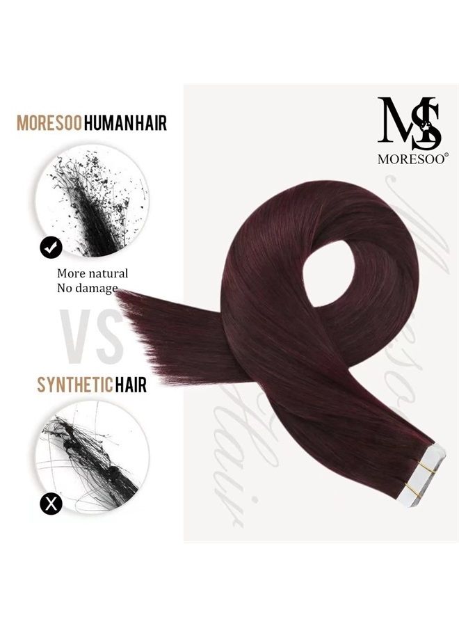 Moresoo Burgundy Tape in Hair Extensions Seamless Tape in Human Hair Extensions Wine Red Hair Extensions Real Human Hair Tape in Extensions Silky Straight Hair 18 Inch #99J 20pcs 50g - Image 4