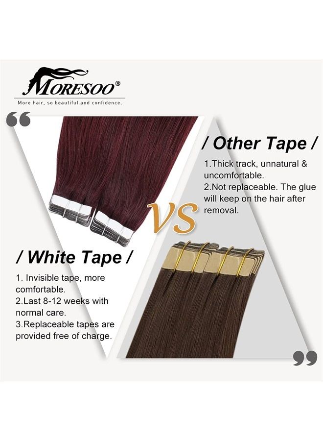Moresoo Burgundy Tape in Hair Extensions Seamless Tape in Human Hair Extensions Wine Red Hair Extensions Real Human Hair Tape in Extensions Silky Straight Hair 18 Inch #99J 20pcs 50g - Image 3