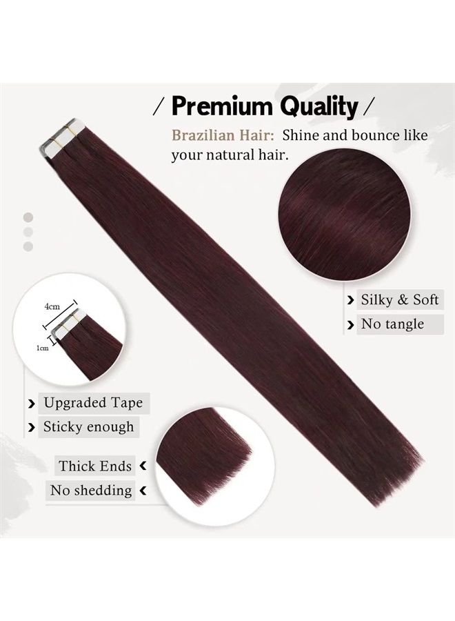 Moresoo Burgundy Tape in Hair Extensions Seamless Tape in Human Hair Extensions Wine Red Hair Extensions Real Human Hair Tape in Extensions Silky Straight Hair 18 Inch #99J 20pcs 50g - Image 2