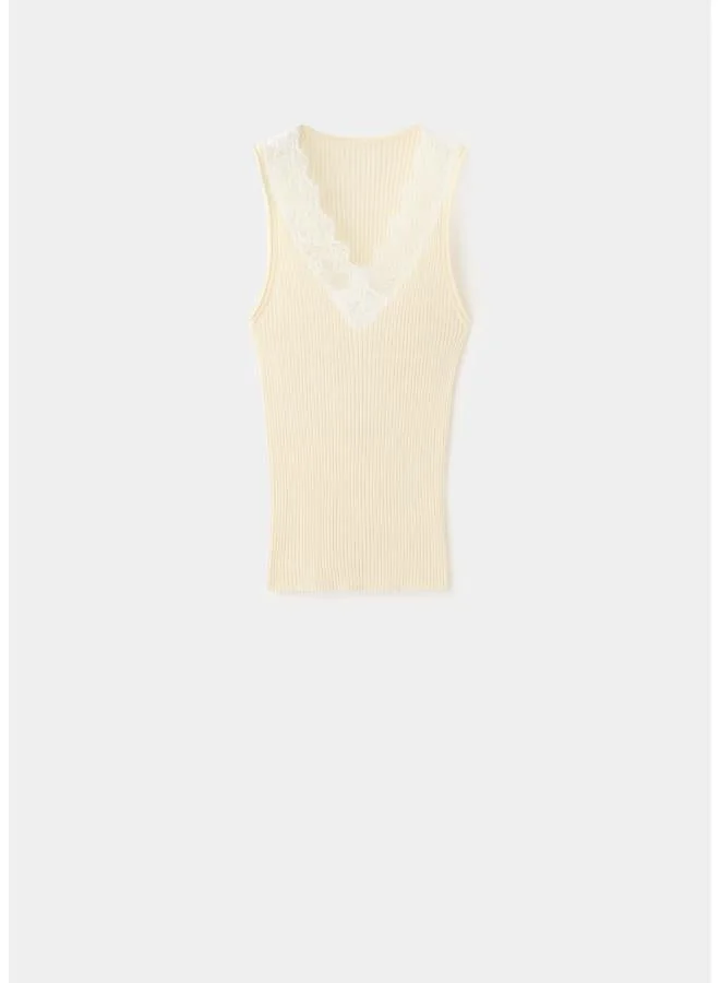Mango 11-AMARILLO PASTEL Lace Lyocell Top for Women | Best Price UAE