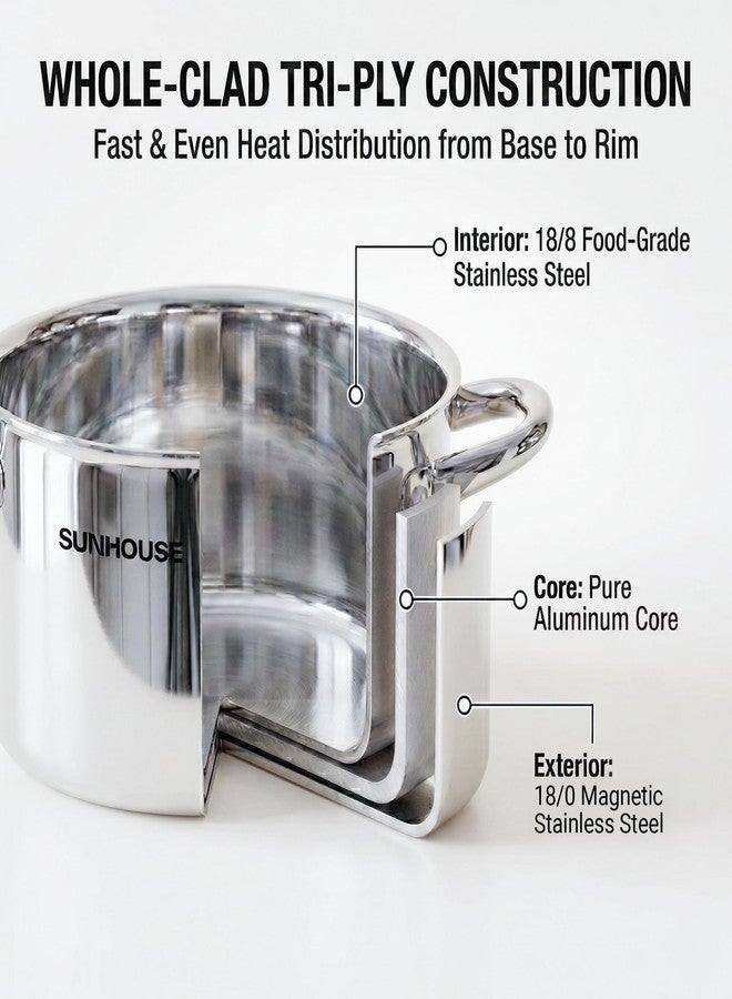 SUNHOUSE 3-Ply Stainless Steel Stock Pot, 12 Quart Soup Cooking Pot with Lid, Kitchen Cookware, Dishwasher and Oven Safe, Induction Ready - Image 3