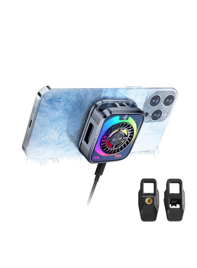 مبرد هاتف مغناطيسي مع مشبك، مروحة تبريد للهاتف المحمول من نوع أشباه الموصلات، سلكي بنوع Type-C مع شاشة عرض درجة الحرارة، متوافق مع iPhone/Android/Tablet/iPad للألعاب والبث المباشر - Image 1