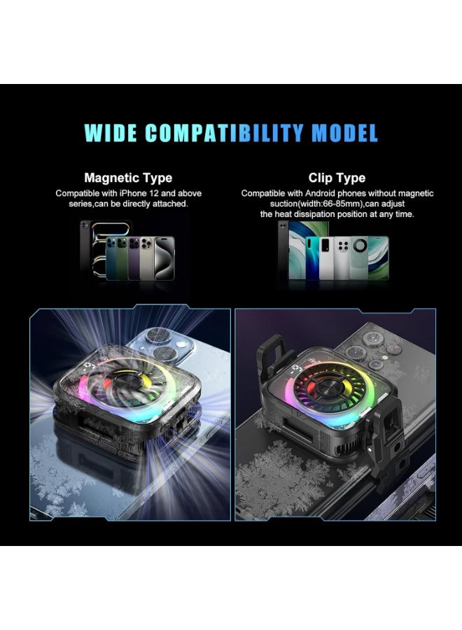 مبرد هاتف مغناطيسي مع مشبك، مروحة تبريد للهاتف المحمول من نوع أشباه الموصلات، سلكي بنوع Type-C مع شاشة عرض درجة الحرارة، متوافق مع iPhone/Android/Tablet/iPad للألعاب والبث المباشر - Image 3