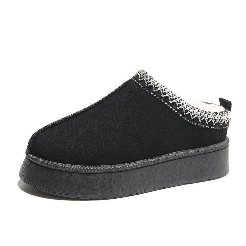 Snow Boots Women 2023 Winter New Fleece-Lined Warm Thick Soles Without Heel Baotou Mao Half Slippers Cotton Shoes - Image 1