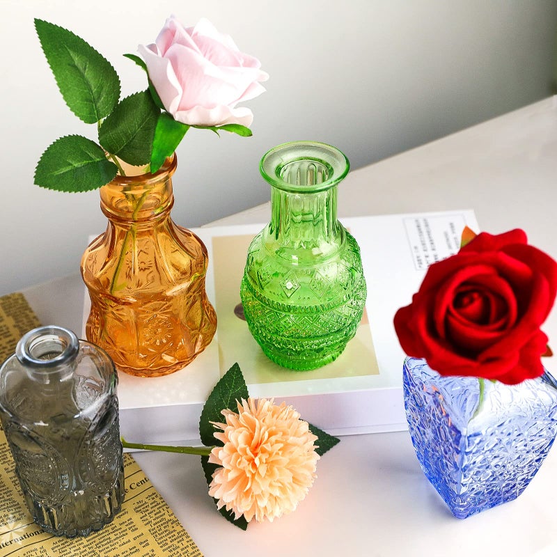 INFTYLE Glass Bud Vases Set of 12 Small Vases for Flowers Colored Bud Vases Bulk Mini Decor Rustic Vases for Centerpieces Vintage Glass Bottles for Wedding  Home Table Gift Set - Image 3