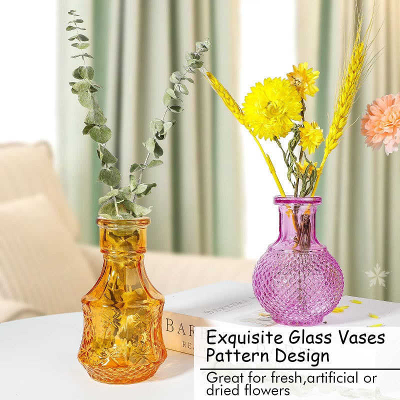 INFTYLE Glass Bud Vases Set of 12 Small Vases for Flowers Colored Bud Vases Bulk Mini Decor Rustic Vases for Centerpieces Vintage Glass Bottles for Wedding  Home Table Gift Set - Image 5