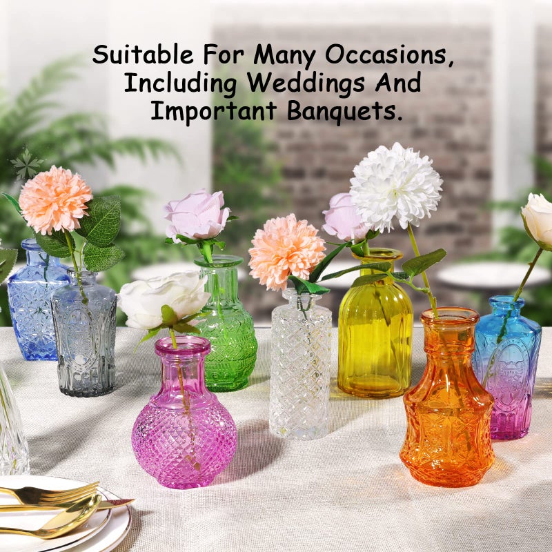 INFTYLE Glass Bud Vases Set of 12 Small Vases for Flowers Colored Bud Vases Bulk Mini Decor Rustic Vases for Centerpieces Vintage Glass Bottles for Wedding  Home Table Gift Set - Image 2
