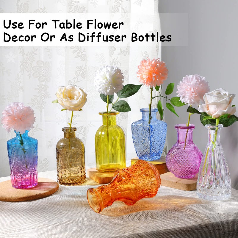 INFTYLE Glass Bud Vases Set of 12 Small Vases for Flowers Colored Bud Vases Bulk Mini Decor Rustic Vases for Centerpieces Vintage Glass Bottles for Wedding  Home Table Gift Set - Image 4