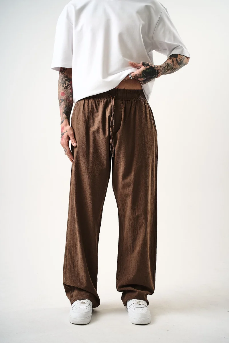 RESPIRE Men's Muslin Fabric Baggy Trousers, Brown