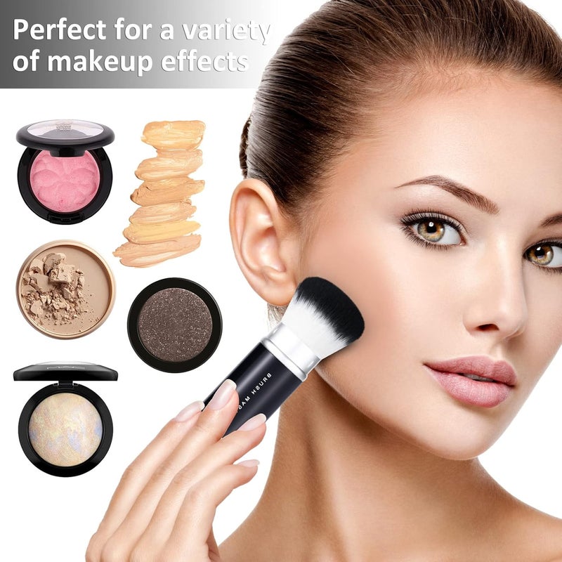 Brush Master 2pcs Retractable Foundation Makeup Brush, Kabuki Brush For Powder, Blush, Bronzer, Concealer, Portable Brush Cover, Perfect for Travel(Black) - Image 4