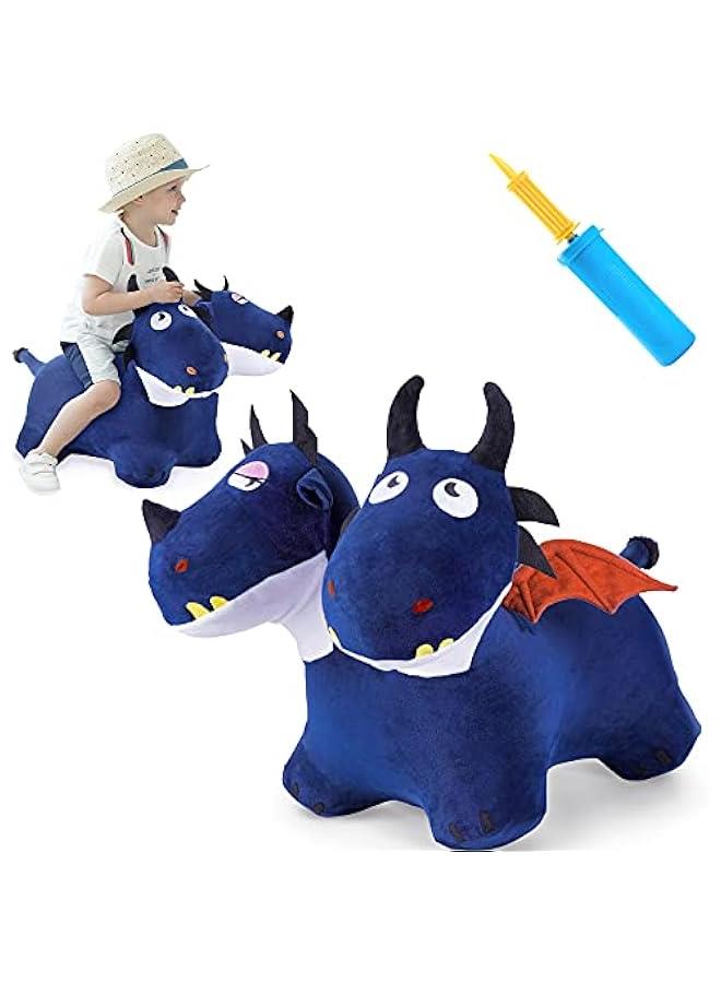 Arabest Bouncy Pals Toddler Animal Hopper Toys, Kids Plush Blue Hopping Horse, Inflatable Ride on Dragon W/Pump, Indoor Outdoor Jumper, Birthday Gifts for 18 24 Month 2 3 4 Year Old Boy Girl - Image 1