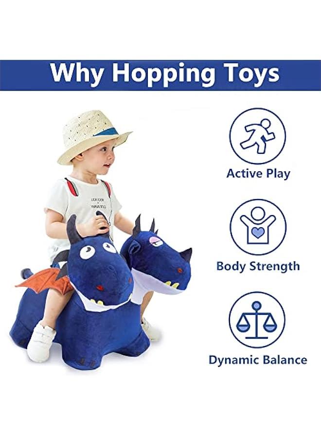 Arabest Bouncy Pals Toddler Animal Hopper Toys, Kids Plush Blue Hopping Horse, Inflatable Ride on Dragon W/Pump, Indoor Outdoor Jumper, Birthday Gifts for 18 24 Month 2 3 4 Year Old Boy Girl - Image 2