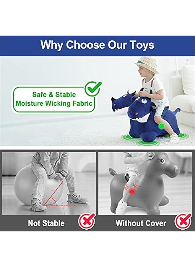 Arabest Bouncy Pals Toddler Animal Hopper Toys, Kids Plush Blue Hopping Horse, Inflatable Ride on Dragon W/Pump, Indoor Outdoor Jumper, Birthday Gifts for 18 24 Month 2 3 4 Year Old Boy Girl - Image 4