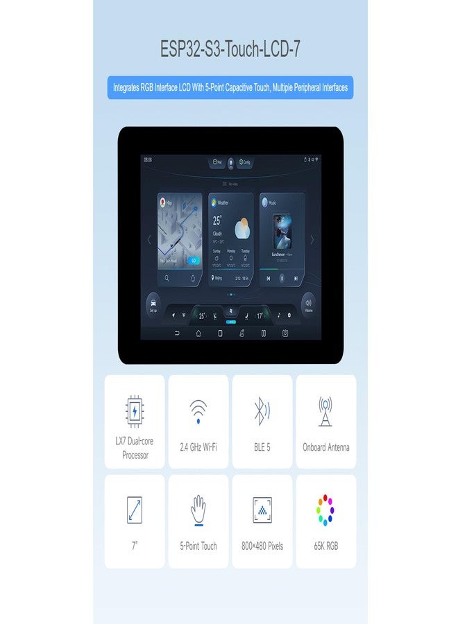 Waveshare ESP32-S3 7inch Capacitive Touch Screen Development Board 800×480 Resolution 7 inch 65K RGB LCD Disply,5-Point Touch,Supports WiFi & Bluetooth - Image 2