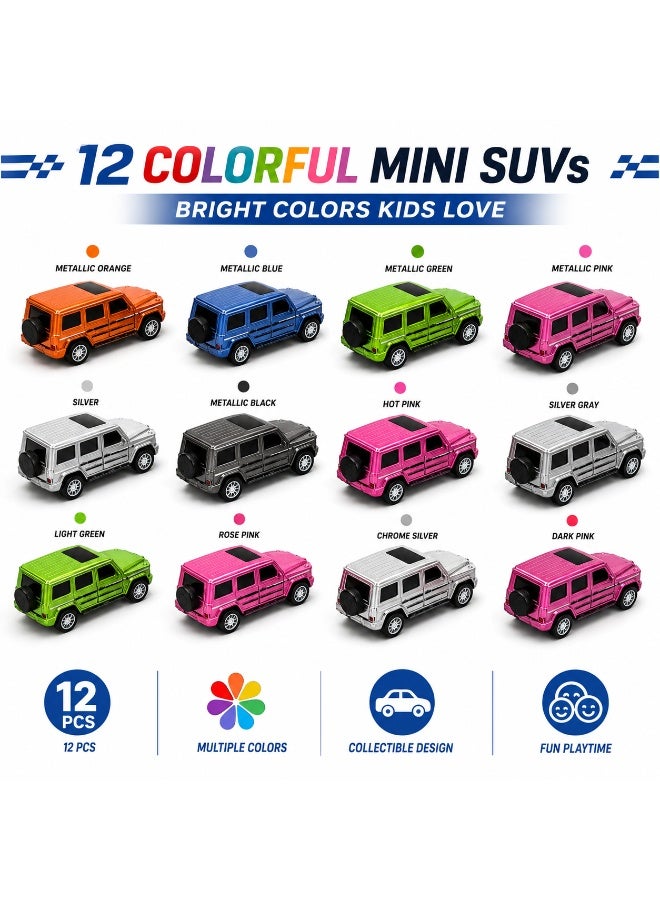 داي كاست مجموعة من 12 سيارة ألعاب صغيرة مصبوبة (Die-cast) للأطفال | تشكيلة متنوعة من سيارات الدفع الرباعي (SUV) والمركبات المخصصة للطرق الوعرة | سيارات تعمل بآلية السحب للخلف (للأولاد والبنات) | مجموعة ألعاب مركبات تعليمية | هدية مثالية لأعياد الميلاد أو كهدايا للحفلات أو كقطع ضمن مجموعة ألعاب للأطفال من سن 3 سنوات فما فوق (متعددة الألوان) - Image 3