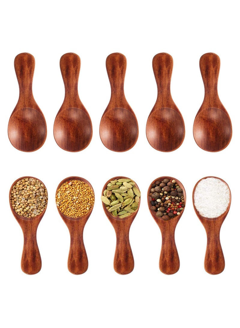 Excefore 10 Pieces Small Wooden Teaspoon, Wooden Teaspoon Small Teaspoons Serving Wooden Utensils for Salt Spoon Honey Coffee Tea Sugar Salt, Mini Wooden Spoon for Daily Use (3 inches) - Image 1