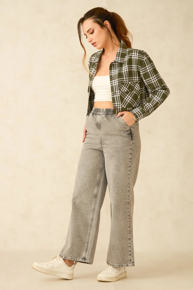 فيرجيو Cotton Wideleg Daywear Elasticated Waist Denim for Women