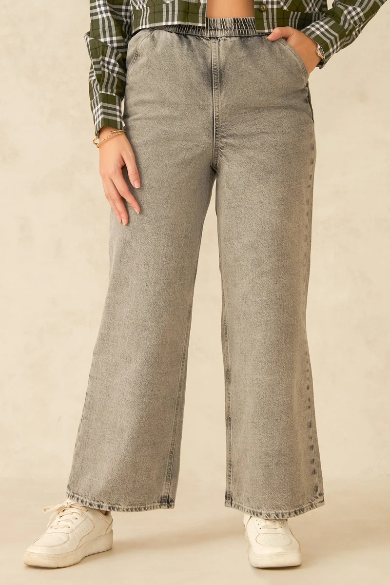 فيرجيو Cotton Wideleg Daywear Elasticated Waist Denim for Women