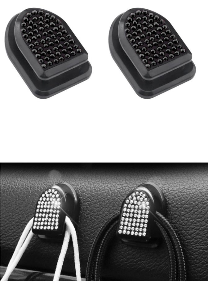 Self-adhesive car hook and organizer, studded with sparkling black crystals, adds  touch of elegance to your car's decor. It can be used to organize and hang wires, headphones, sleeves, and bags. - Image 2