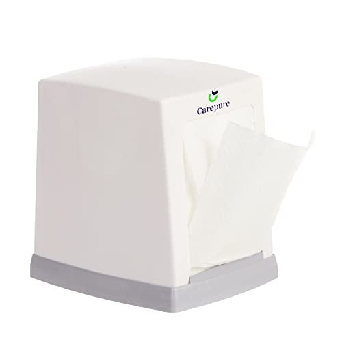 Carepure Cube Double Side Table Top Tissue Dispenser with L-Fold 200 Pcs Tissue Paper Refill - White - Image 1