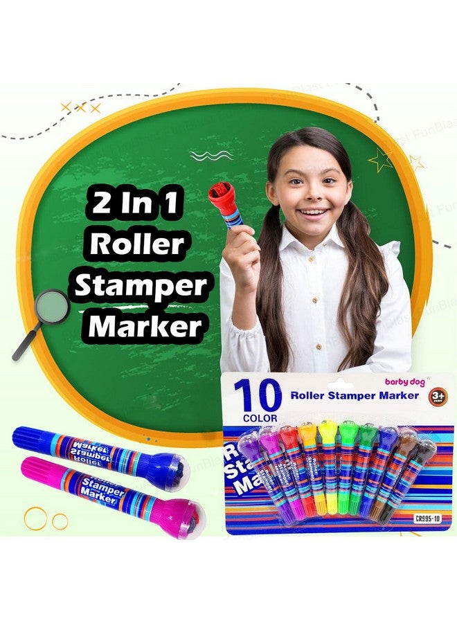 فنبلاست مجموعة أقلام تلوين FunBlast 2 في 1 للأطفال، مجموعة ألوان رسم، 10 أقلام تلوين للأطفال، ختم DIY للأطفال من سن 3 سنوات فما فوق (10 ألوان)، دائري، متعدد الألوان - Image 4