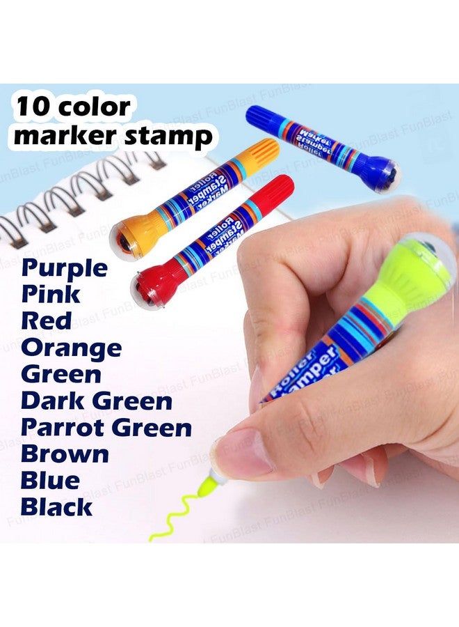 فنبلاست مجموعة أقلام تلوين FunBlast 2 في 1 للأطفال، مجموعة ألوان رسم، 10 أقلام تلوين للأطفال، ختم DIY للأطفال من سن 3 سنوات فما فوق (10 ألوان)، دائري، متعدد الألوان - Image 3