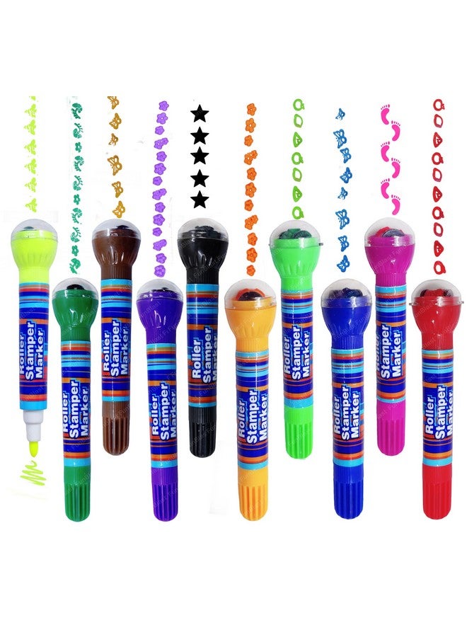 فنبلاست مجموعة أقلام تلوين FunBlast 2 في 1 للأطفال، مجموعة ألوان رسم، 10 أقلام تلوين للأطفال، ختم DIY للأطفال من سن 3 سنوات فما فوق (10 ألوان)، دائري، متعدد الألوان - Image 1