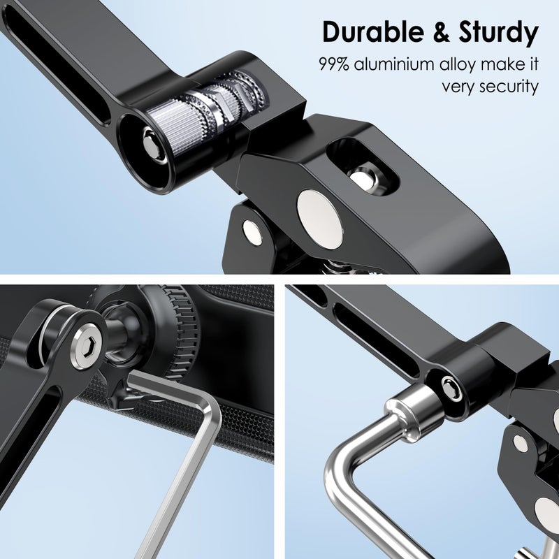 CreaDream Aluminium Tablet Mount Clamp for Spin Bike, Stationary Bicycle, Treadmill, Stroller Indoor Bike, Peloton, Elliptical - Compatible with 4.7-13" Tablet, iPad Pro, Air, Mini, Galaxy Tab - Image 2