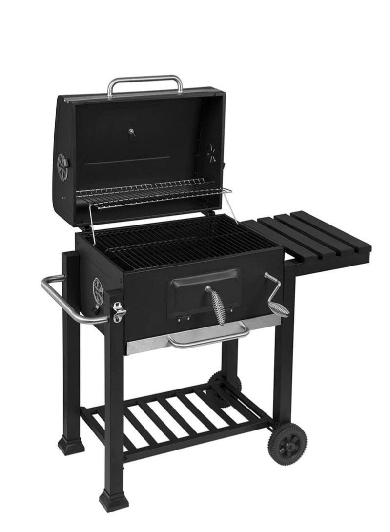 WALALLA Barbecue Grill for BBQ Garden Camping Balcony Charcoal Grill Trolley Charcoal Tray Height Adjustable with Wheels Bottle Opener Stand Grill, Black - Image 2