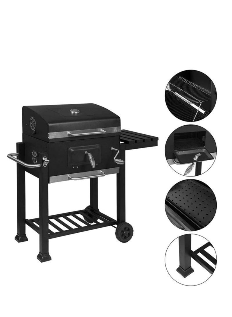 WALALLA Barbecue Grill for BBQ Garden Camping Balcony Charcoal Grill Trolley Charcoal Tray Height Adjustable with Wheels Bottle Opener Stand Grill, Black - Image 5