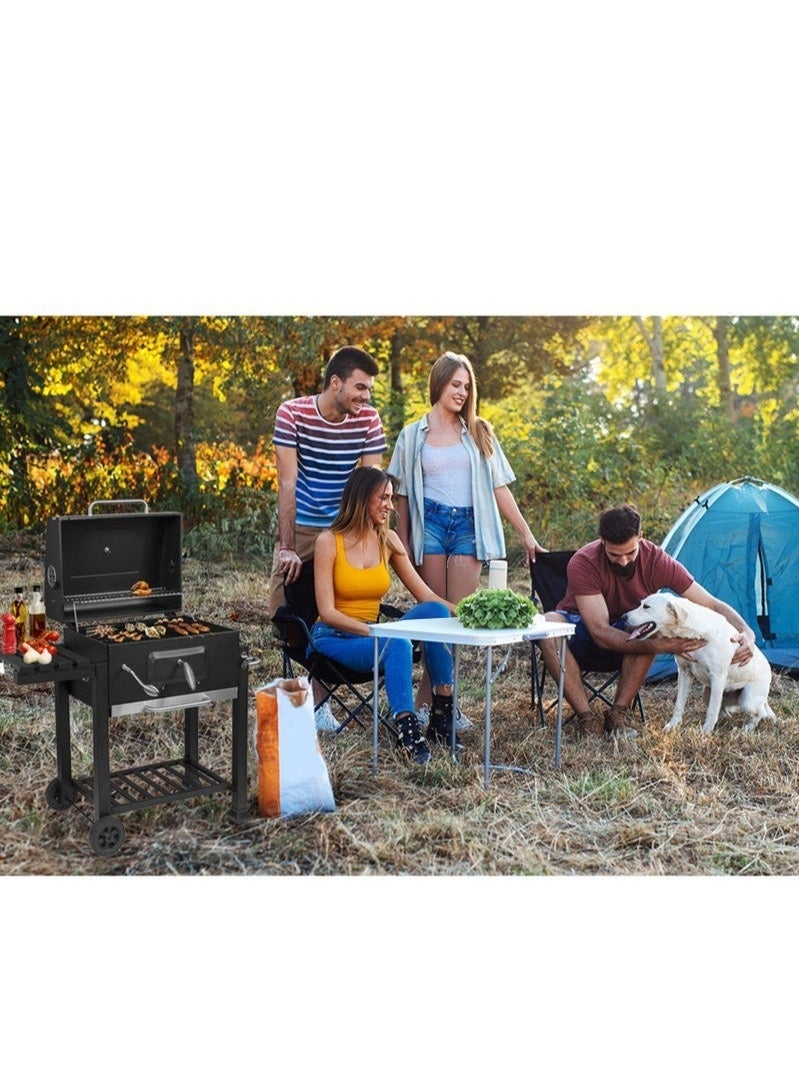 WALALLA Barbecue Grill for BBQ Garden Camping Balcony Charcoal Grill Trolley Charcoal Tray Height Adjustable with Wheels Bottle Opener Stand Grill, Black - Image 4