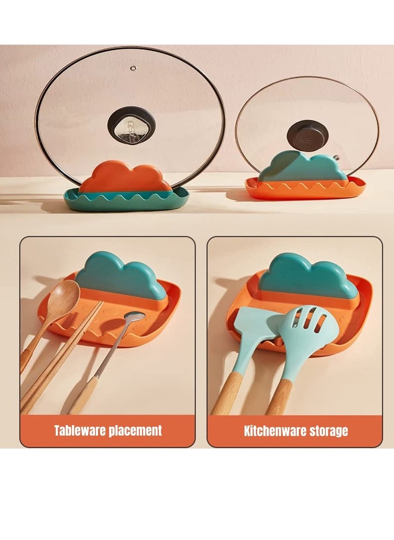 KASTWAVE - Kitchen Utensils Rest with Drip Pad, Cooking Spoon Rest with Lid Holder, Heat-Resistant Pot Lid Stand Holder, Countertop Organiser Rack for Spoon, Ladles, Tongs, Spatula, Fork,Blue and Green, 2pcs - Image 1